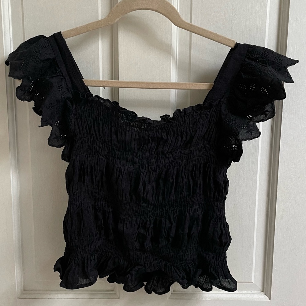 Aqua Black Cropped Scrunched Tank Top Size Small
